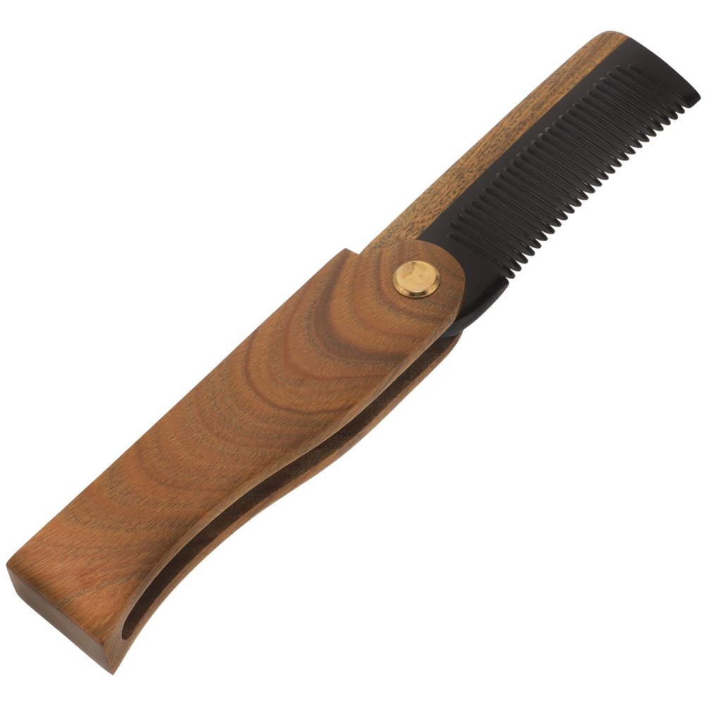 LALADEFIEE Men Folding Comb Beard and Hair Care Wooden Ox Horn Travel-sized Gentle Detangling