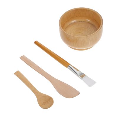 Beatifufu Wooden Face Mask Mixing Bowl Set 4-Piece DIY Facial Mask Tool Kit Brush Suitable for Home Spa and Skin Care Treatments