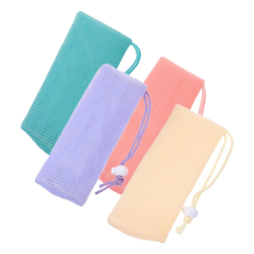 BCOATH Facial Soap Mesh Bags 4 Pack Exfoliating Net Bag for Soap Bars Easy Foaming Soap Pouch Storage