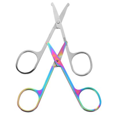 VINTORKY 2pcs Nose Hair Scissors Rounded Tips for Trimming Facial Hair Eyebrows Portable Grooming Tools for Home Use