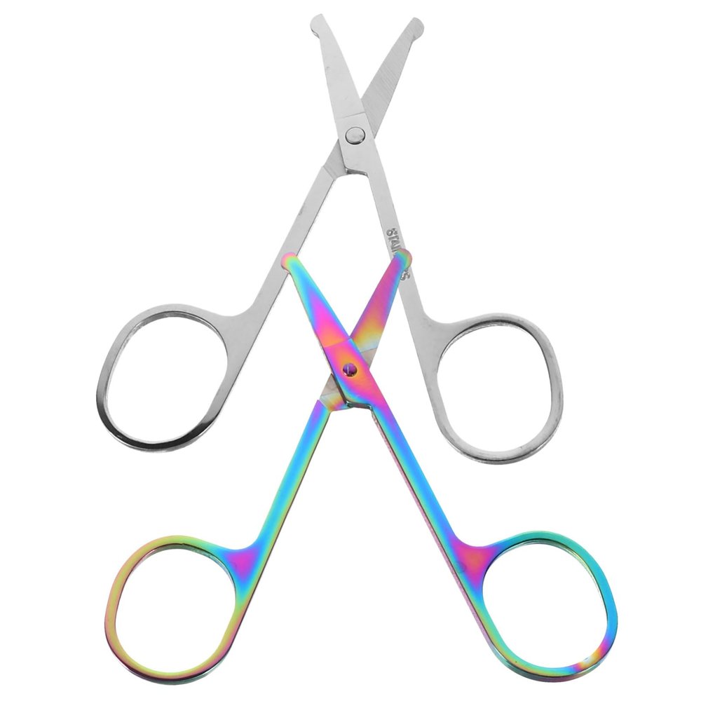 VINTORKY 2pcs Nose Hair Scissors Rounded Tips for Trimming Facial Hair Eyebrows Portable Grooming Tools for Home Use