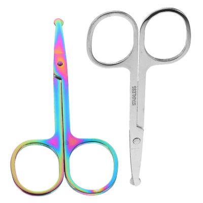 ASAKKURA 2pcs Round Tip Nose Hair Scissors and Beard Shears for Quick Trimming of Facial Hair Eyebrows and Compact Design Nonslip Grip