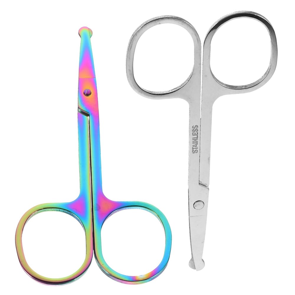 ASAKKURA 2pcs Round Tip Nose Hair Scissors and Beard Shears for Quick Trimming of Facial Hair Eyebrows and Compact Design Nonslip Grip