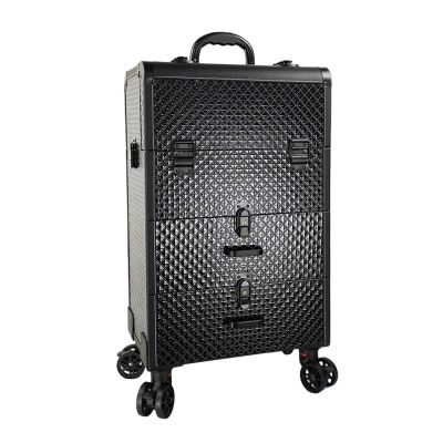 Makeup Train Case Beauty Trolley Case, Makeup Trolley Professional Beauty Trolley On Wheels with 2 Drawers Lockable Cosmetic Vanity Case Hairdressing Trolley, Beauty Nails Case, Aluminium Make Up Cas