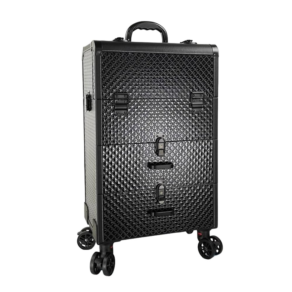 Makeup Train Case Beauty Trolley Case, Makeup Trolley Professional Beauty Trolley On Wheels with 2 Drawers Lockable Cosmetic Vanity Case Hairdressing Trolley, Beauty Nails Case, Aluminium Make Up Cas