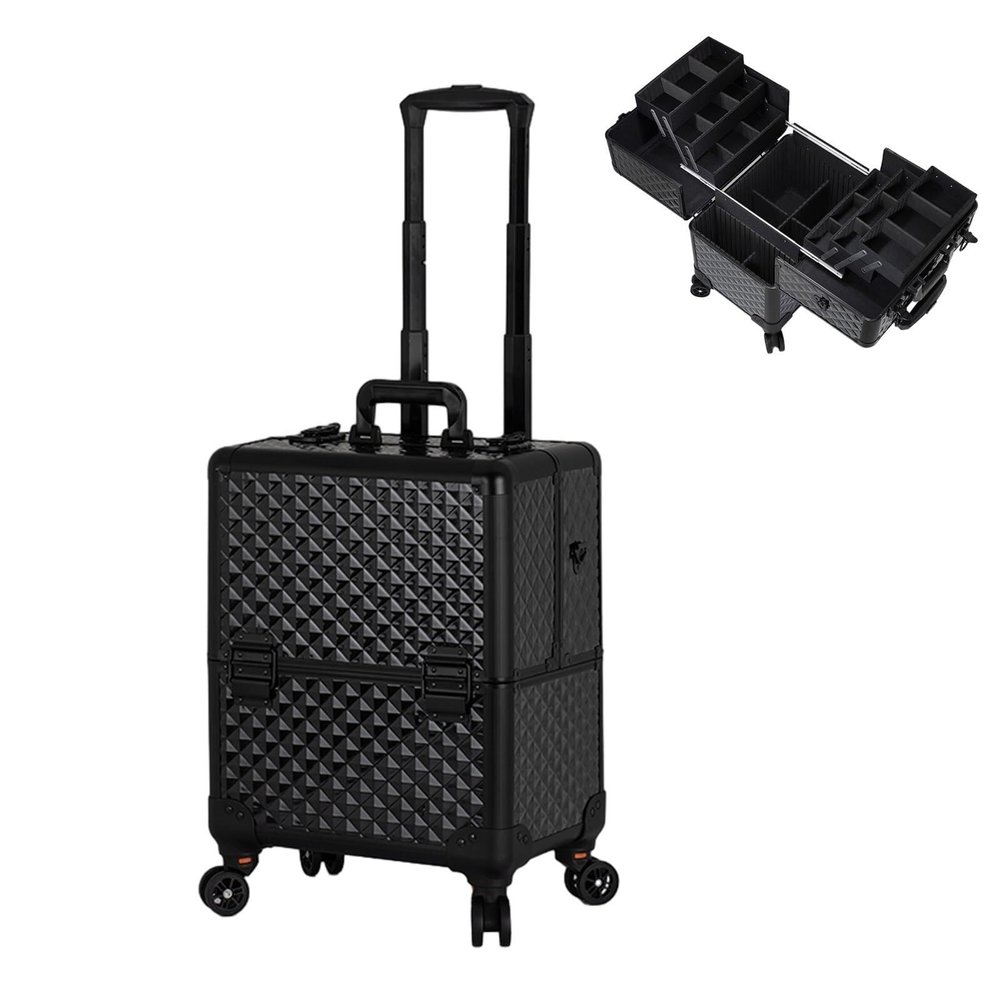 LaYaQbin Makeup Train Case Rolling Makeup Case Beauty Makeup Train Case Travel Trolley Cosmetic Bag Rolling Organizer Vanity Box Professional Cosmetic Case Makeup Brush Organizer