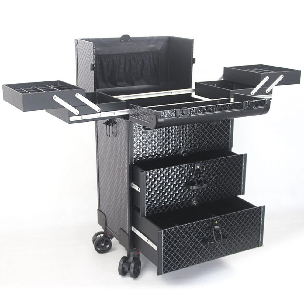 LaYaQbin Makeup Train Case Makeup Station, Makeup Organizer Beauty Rolling Case with Universal Wheels and Key Locks Portable Makeup Station Makeup Trolley Beauty Travel Suitcase Cosmetic