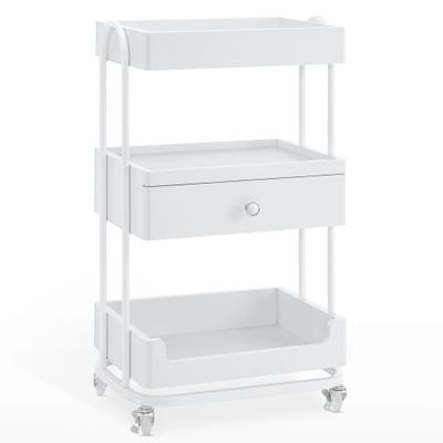BarberPub Salon Trolley Cart with Lockable Wheels, Salon Cart with Drawer, Storage Trolley for Barber Shop, Spa 2086 (White)