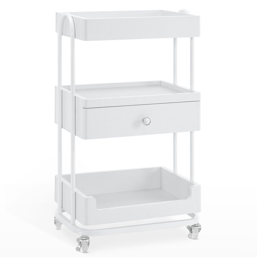 BarberPub Salon Trolley Cart with Lockable Wheels, Salon Cart with Drawer, Storage Trolley for Barber Shop, Spa 2086 (White)