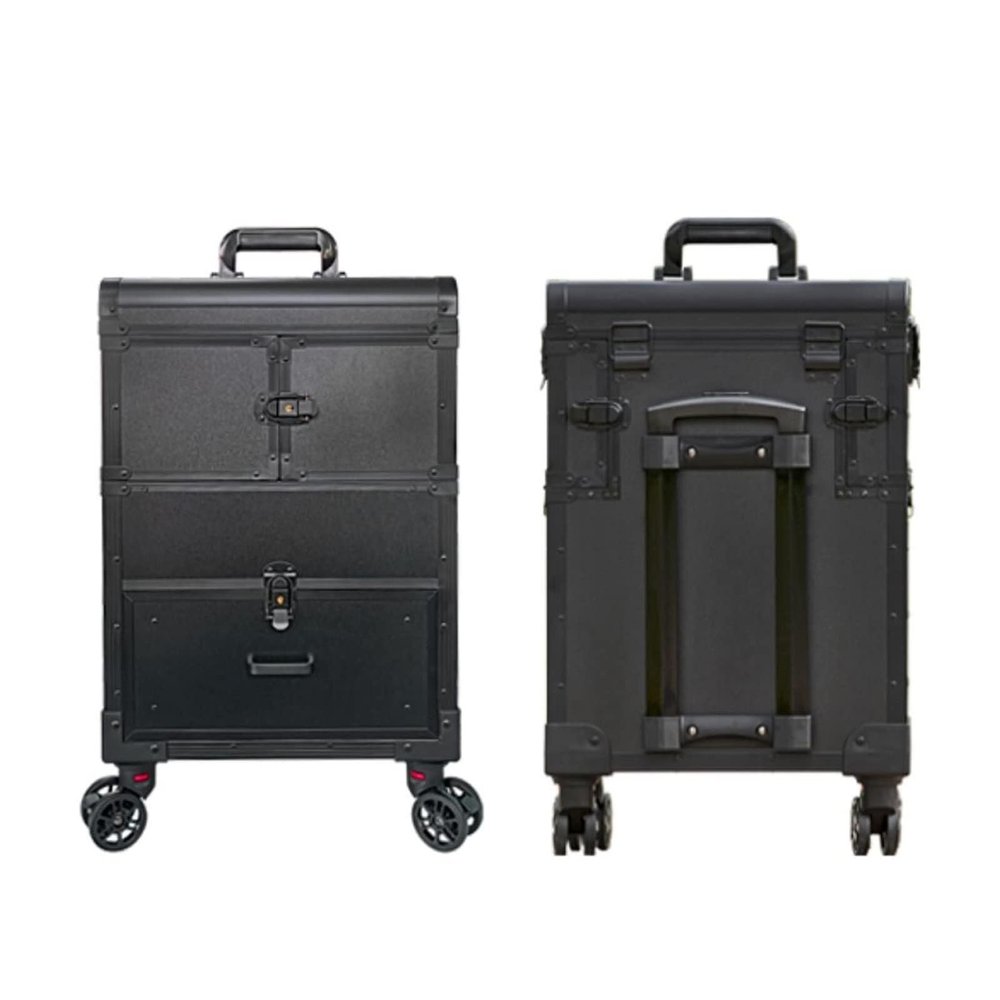 LaYaQbin Makeup Train Case Rolling Makeup Case, Multi-Functional Cosmetic Train Case Large Trolley Storage Case, Aluminium Make Up Case, Artist Makeup Train Case Cosmetic Organizer
