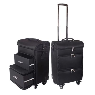 Makeup Train Case Drawer Canvas Vanity Case, Beauty Makeup Train Case Travel Trolley Cosmetic Bag Rolling Organizer Vanity Box, Professional Make up with Drawers, Luggage Suitcase for Hairdresser