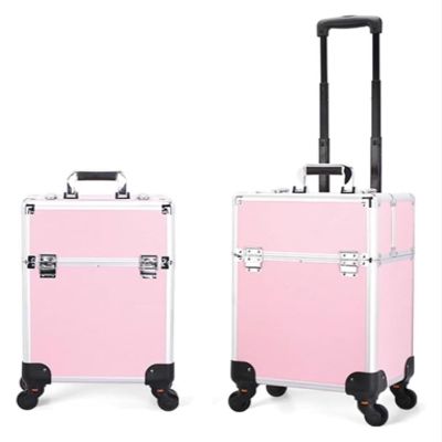 LaYaQbin Makeup Train Case Beauty Trolley Case, Makeup Trolley,Rolling Makeup Train Case, Travel Makeup Trolley, Makeup Storage Box, Beautician Suitcase, Rolling Cosmetic Case(Pink,34X24X52cm)