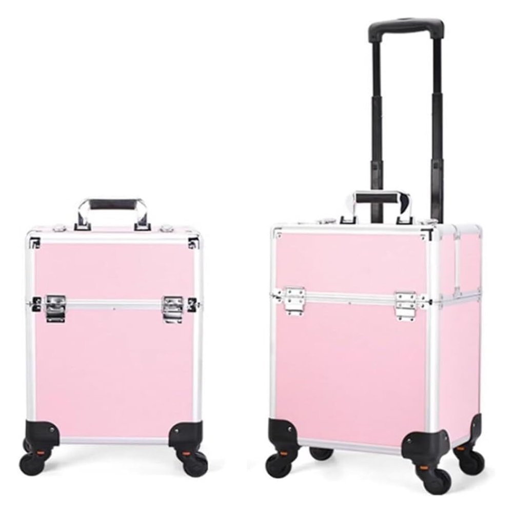 LaYaQbin Makeup Train Case Beauty Trolley Case, Makeup Trolley,Rolling Makeup Train Case, Travel Makeup Trolley, Makeup Storage Box, Beautician Suitcase, Rolling Cosmetic Case(Pink,34X24X52cm)