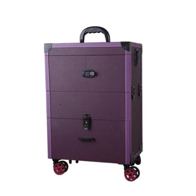 Makeup Train Case Beauty Trolley Case, Makeup Trolley Trolley Makeup Beauty Artist Luggage Case Luxury Cosmetic Box Large Capacity Suitcae with Mirror Embroidery Toolbox(Purple)