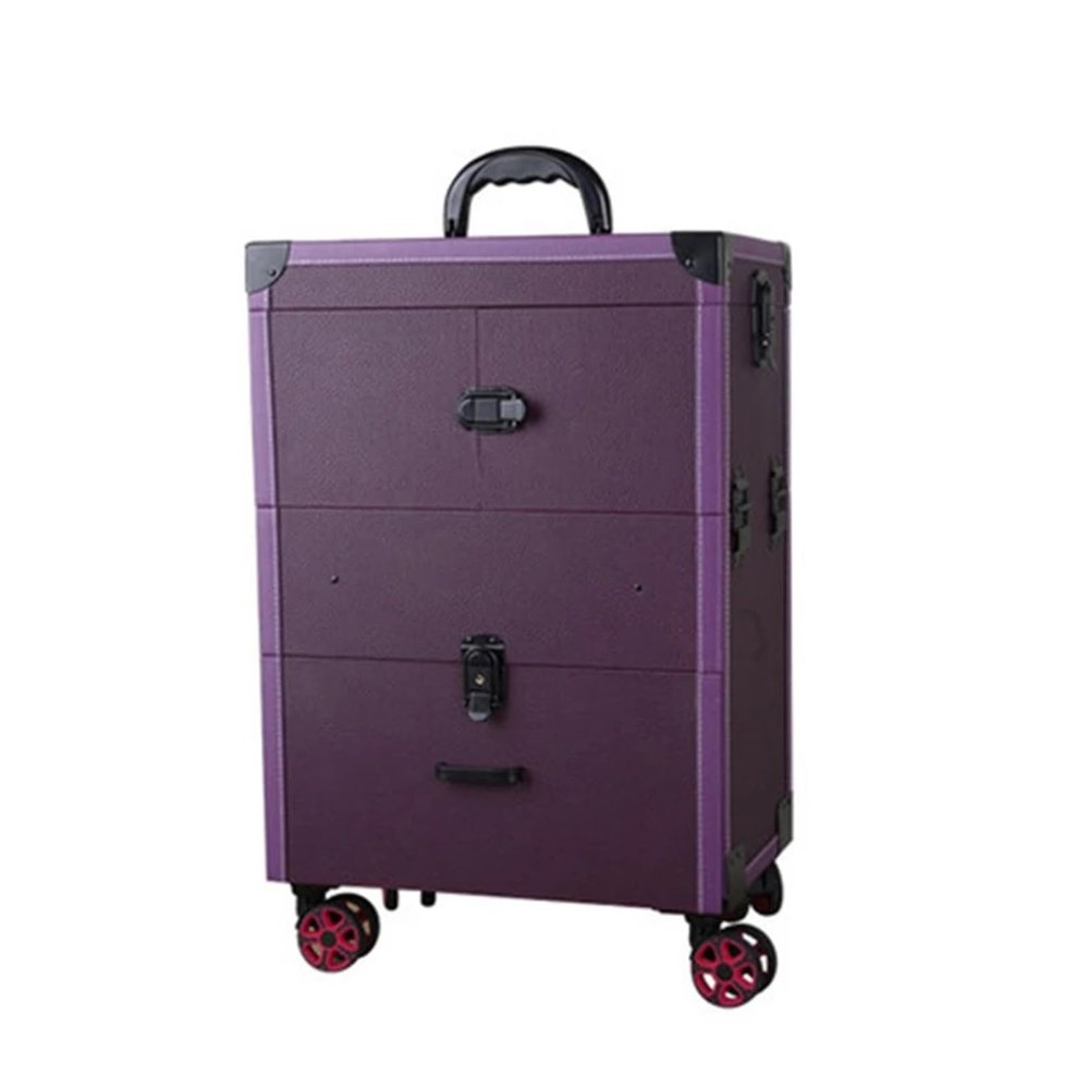 Makeup Train Case Beauty Trolley Case, Makeup Trolley Trolley Makeup Beauty Artist Luggage Case Luxury Cosmetic Box Large Capacity Suitcae with Mirror Embroidery Toolbox(Purple)