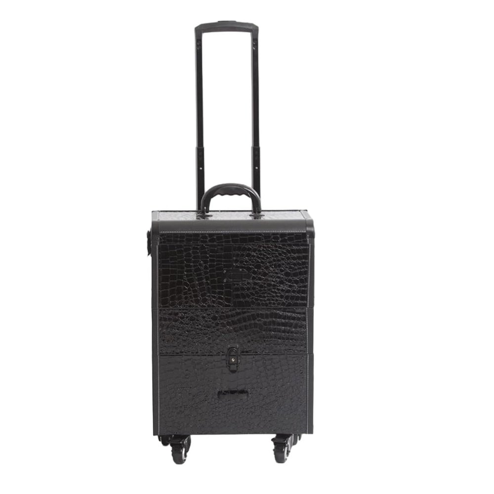 LaYaQbin Makeup Train Case Aluminium Make Up Case, Rolling Makeup Train Case, Large Storage Professional Cosmetic Trolley Makeup Travel CaseRolling Makeup Train Case with Drawers(Black 2)