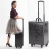 LaYaQbin Makeup Train Case Aluminium Make Up Case, Rolling Makeup Train Case, Large Storage Professional Cosmetic Trolley Makeup Travel CaseRolling Makeup Train Case with Drawers(Black 2) view 4