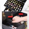 LaYaQbin Makeup Train Case Makeup Bag Cosmetic Case Portable Travel Makeup Train Case Beauty Box, with Mirror, Manicure Case, for Nail(Black With Mirror) view 2