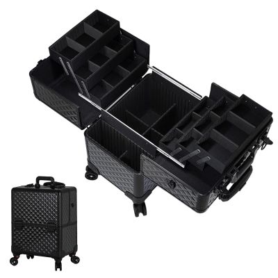 LaYaQbin Makeup Train Case Rolling Makeup Case Professional Makeup Train Case Makeup Artist Travel Organizer, Aluminium Vanity Case, Make Up Artist Train Case