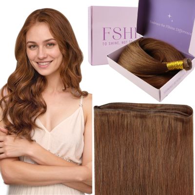 Fshine Genius Weft Human Hair Extensions Copper Genius Weft Auburn Sew in Extensions Real Human Bundle Remy 20 Inch 60g