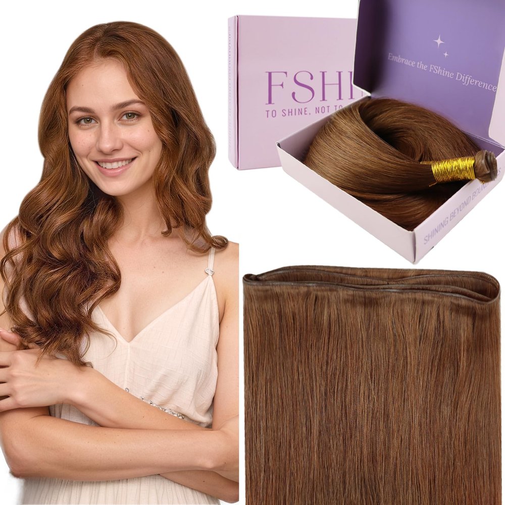 Fshine Genius Weft Human Hair Extensions Copper Genius Weft Auburn Sew in Extensions Real Human Bundle Remy 20 Inch 60g