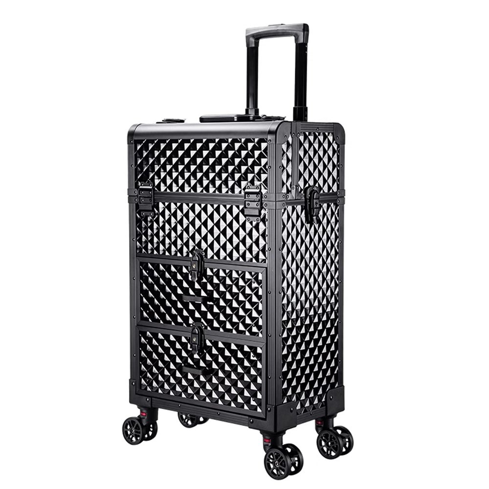 Makeup Train Case Beauty Trolley Case, Rolling Makeup Case Professional Makeup Train Case Makeup Artist Travel Organizer, Cosmetic Case with 4 Wheels, Travel Makeup Case Cosmetic Organizer Storage Dr