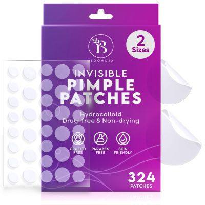 BLOOMORA Invisible Pimple Patches for Face (324 Count), Zit Patches for Spot Cover, Hydrocolloid Covers Pimples, Clear (2 Sizes - S/L)