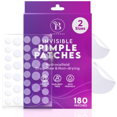 BLOOMORA Invisible Pimple Patches for Face (180 Count), Zit Patches for Spot Cover, Hydrocolloid Covers Pimples, Clear (2 Sizes - S/L)