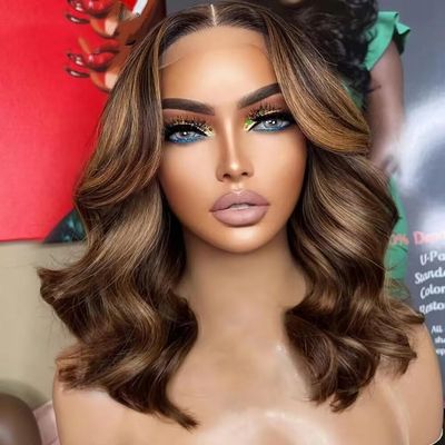 13x4 lace Short Bob Body Loose Wave Strawberry Honey Blonde Chocolate Brown #4/27 Colored Wig HD Transparent Lace Front Wig 150% Density Glueless 100% Human Hair Brazilian remy hair For Black Women