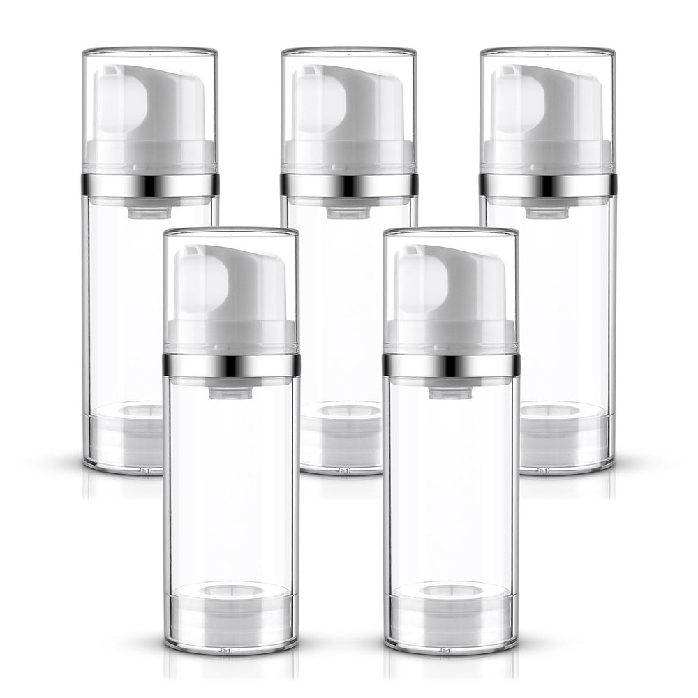 Cosywell Airless Pump Dispenser Bottles 5 Pack 3.4oz/100ml Empty Moisturizer Pump Dispenser Airless Cosmetic Pump Container Travel Pump Bottles for Toiletries Shampoo Lotion