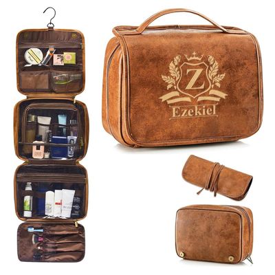 3-in-1 Personalized Toiletry Bag For Men, Waterproof PU Leather Travel Dopp Kit, Large Hanging Travel Organizer Bag, Gifts for Dad, Hubby, Boyfriend, Bridegroom, Groomsmen, Father's Day (Style 3)