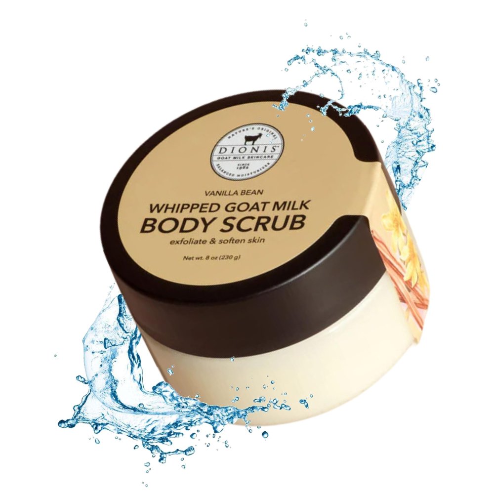Dionis - Goat Milk Skincare Scented Whipped Body Scrubs - Intensely Hydrating Exfoliating Wash for Softer, Smoother Skin, Made in the USA - Cruelty Free and Paraben Free, Vanilla Bean, 8oz