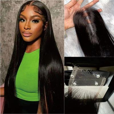 NIKISS 2x6 Skinlike Real HD Lace Closure, Straight Virgin Human Hair Natural Color Pre-Plucked Single Knots 0.095mm Ultra-thin Invisible HD Lace 16 Inch