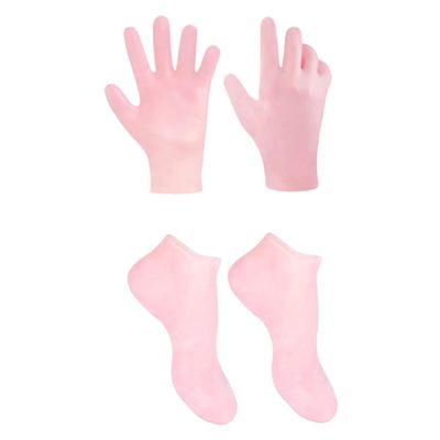 FOMIYES 1set Foot Care Socks Gloves Kit Exfoliating Moisturizing Gloves for Dry Cracked Skin Callus Remover Socks Hand Foot Treatment Pink