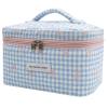 1pc Large Makeup Bag, Cute Cosmetic Bag for Women Girls, Floral Coquette Aesthetic Toiletry Bag, Travel Make Up Organizer Bag (Blue Plaid Bow view 1