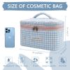 1pc Large Makeup Bag, Cute Cosmetic Bag for Women Girls, Floral Coquette Aesthetic Toiletry Bag, Travel Make Up Organizer Bag (Blue Plaid Bow view 2