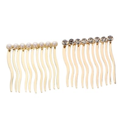 PLAFOPE 2pcs Alloy Women Hair Combs Rhinestone Pearl Hair Clips Styling Crowns for Women