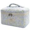 1pc Large Makeup Bag, Cute Cosmetic Bag for Women Girls, Floral Coquette Aesthetic Toiletry Bag, Travel Make Up Organizer Bag (Green Leaves Blue Flowers) view 1