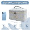 1pc Large Makeup Bag, Cute Cosmetic Bag for Women Girls, Floral Coquette Aesthetic Toiletry Bag, Travel Make Up Organizer Bag (Green Leaves Blue Flowers) view 2