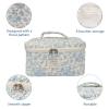 1pc Large Makeup Bag, Cute Cosmetic Bag for Women Girls, Floral Coquette Aesthetic Toiletry Bag, Travel Make Up Organizer Bag (Green Leaves Blue Flowers) view 4