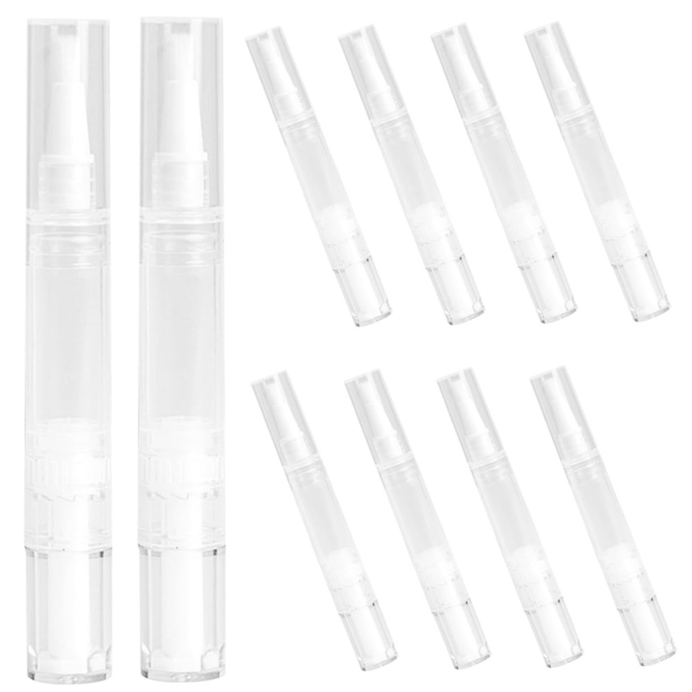 Mikinona 10pcs Empty Nail Oil Applicator Pens Brush Tip Cosmetic Containers for Travel Refillable Lip Gloss Tubes Leak Design for Makeup and Foundation Application