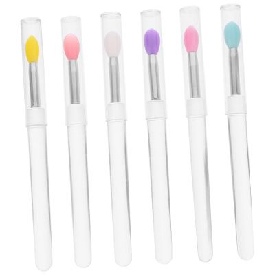 LALADEFIEE 6pcs Lip Brush Applicator Portable Lip Makeup Tool Dust Cover for Balm Application and Precise Lines Multiple Colors