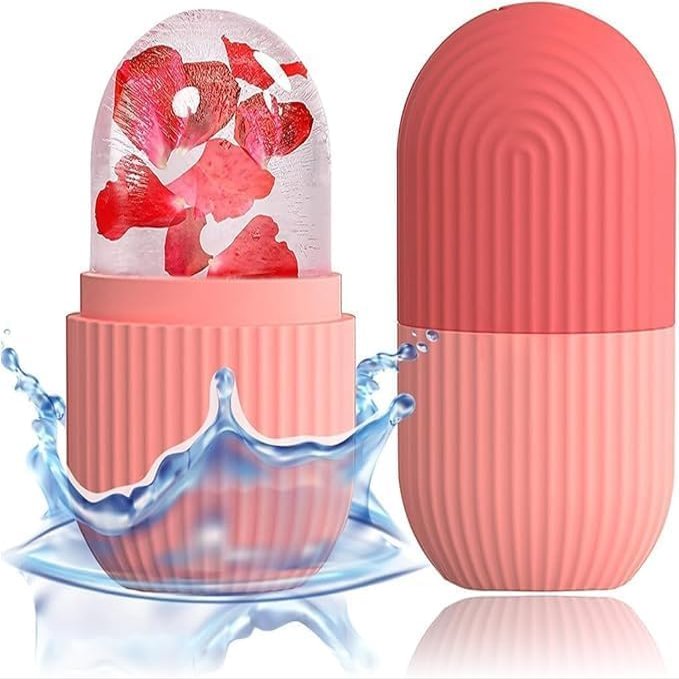 ABC Ice Face Roller Massager,Ice Cube Roller for Face, Eyes and Neck Naturally Conditioning and Skin Care,Reusable Massage Silicone Ice Mold (Pink) Pack of 1