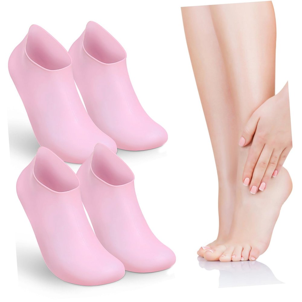NOLITOY 2pairs XL Silicone Moisturizing Socks for Foot Care Reusable Gel Spa Foot Liners Non-Slip Grip for Softening Dry Cracked Heels and Lotion Treatment