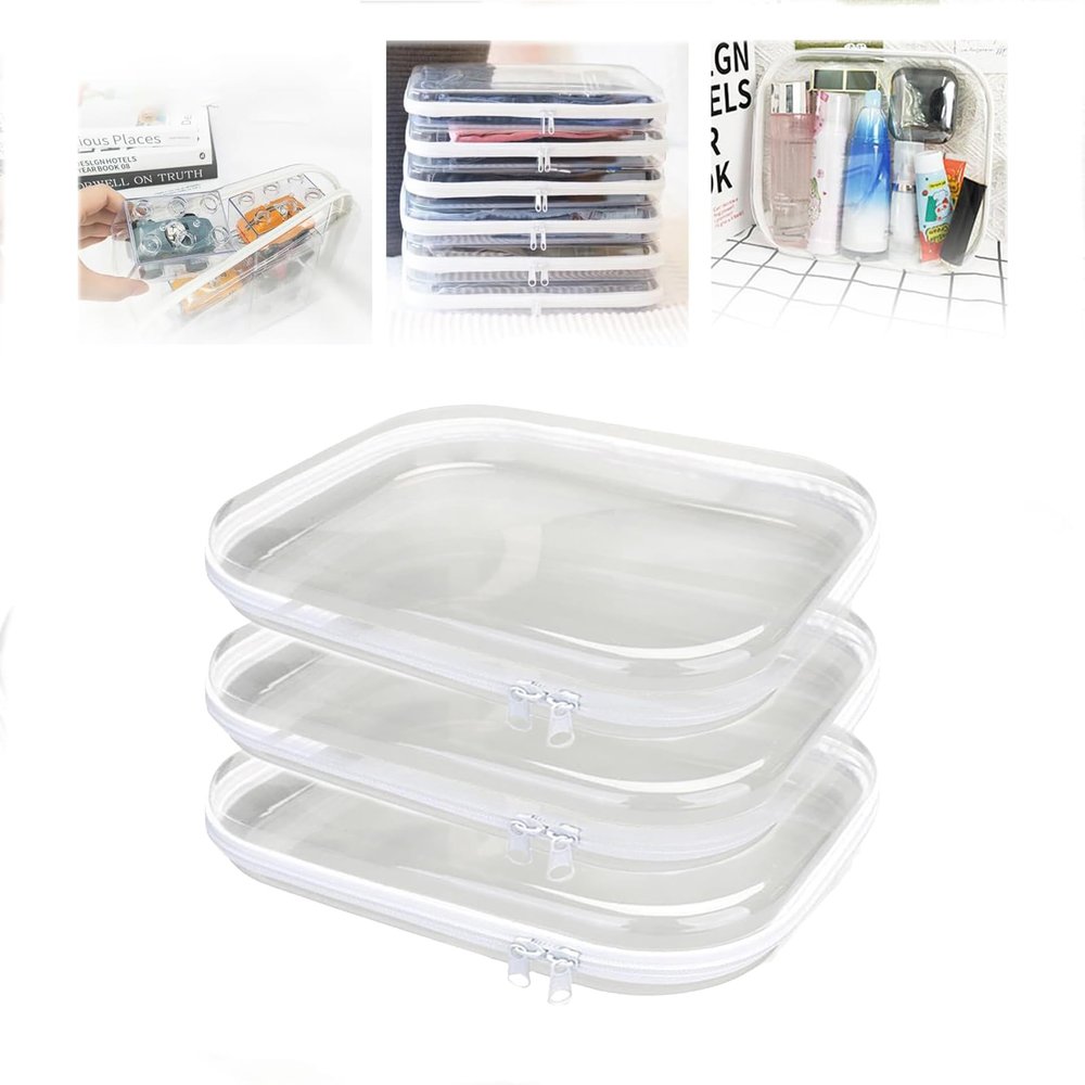 3 Pack of Zippered Transparent Cases: Versatile Waterproof Storage for Snacks, clear hard shell zipper case,toy storage bagszipper bags for organizingreusable storage bags (3PCS-M)