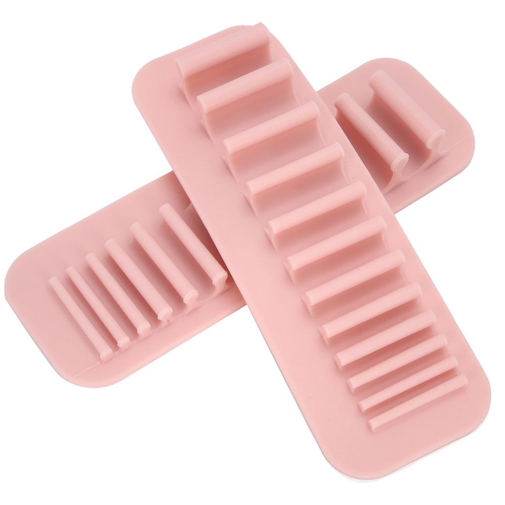 2pcs Silicone Cosmetic Brush Drying Rack - WallMounted Makeup & Toothbrush Organizer, SpaceSaving Storage Solution for Brushes & Toothbrushes, Nude Pink