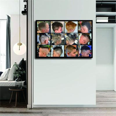 Barbershop Salon Kids Hairstyle Guide Poster Canvas Wall Art Paintings Decor Aesthetic - Modern Boys Haircuts for Barber Shop (1624 inch,Framed)