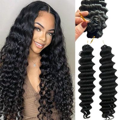 100% Human Hair Knotless Pre-Separated Crochet Hair Extensions Deep Culry Feather Hair Deep Wave Feather Line Hair Extensions Natural Color 16Inch 120g