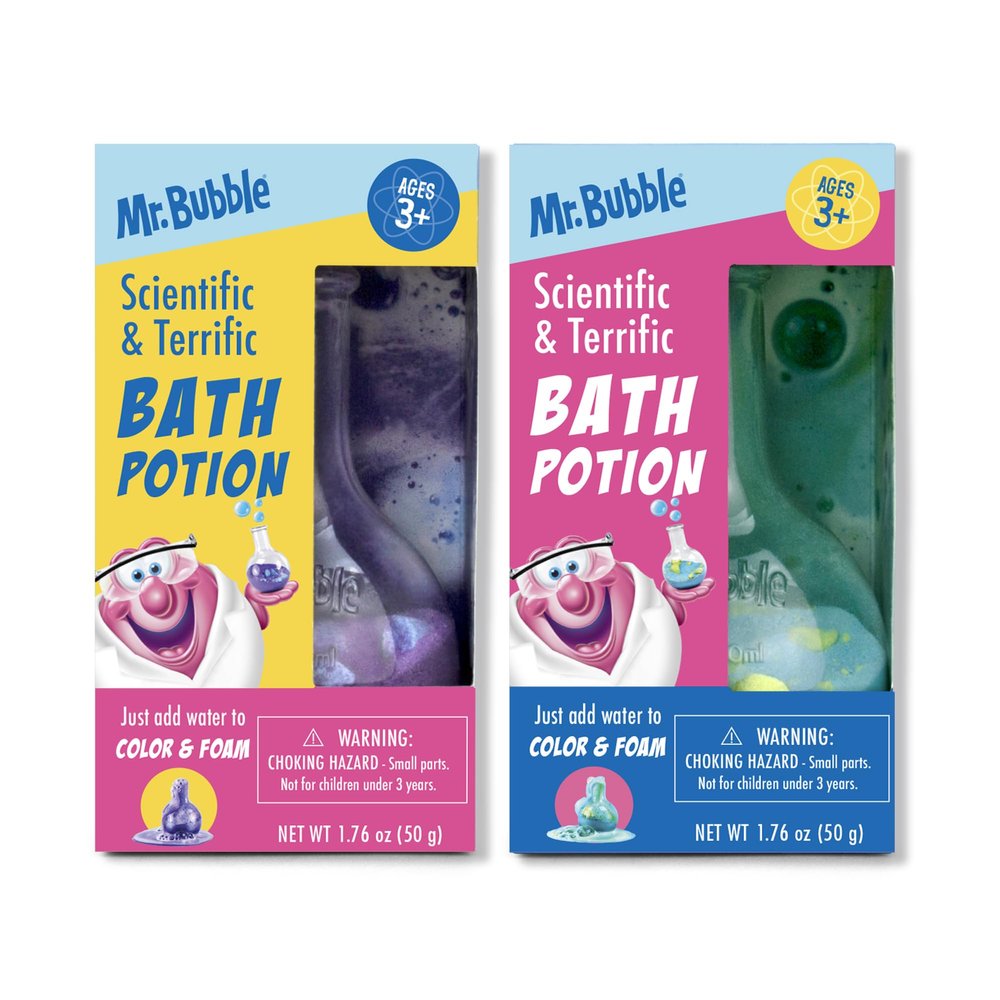 Mr. Bubble The Original Kids Bath Bomb Potions, Colorful Fizzy Fun, Cool Foam and Bubble Science Beaker for The Bath (Pack of 2)