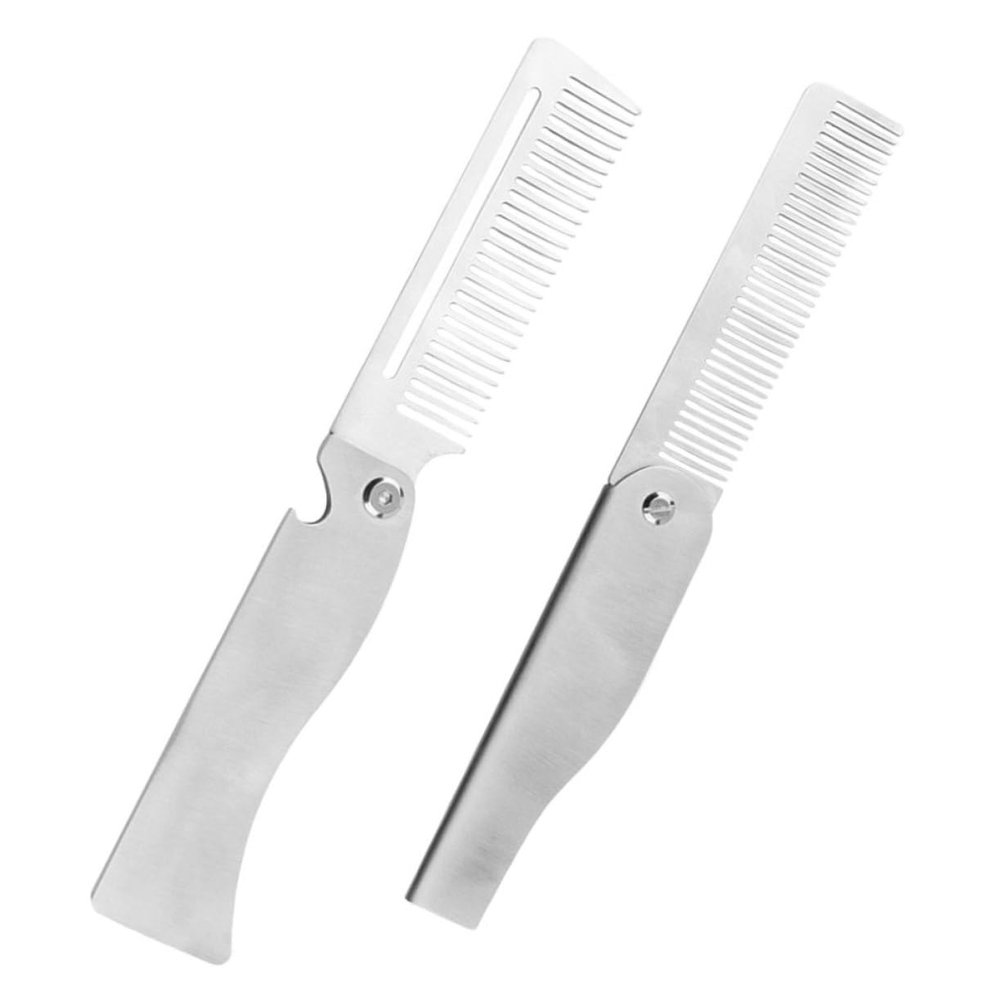 MERRYHAPY 2pcs Travel Mini Barber Comb Men's Folding Mustache Comb Stainless Steel Hair Styling Tool Beard Grooming Kit for Men Bristle Beard Mustache Grooming